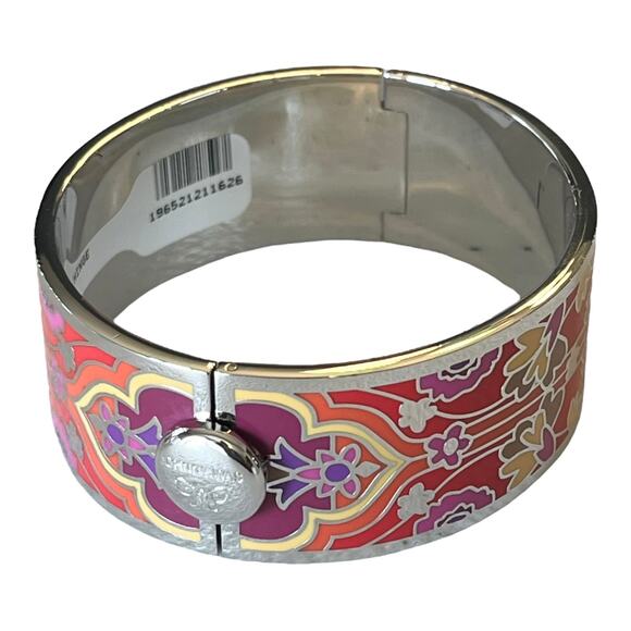 NEW Johnny Was Red Saba HINGED BRACELET Bangle Silver M/L Boho Chic Floral NWT - Picture 1 of 9